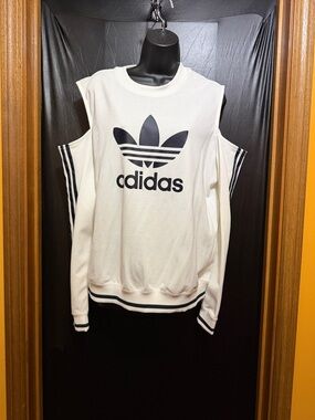 adidas White Sleeveless Sweatshirt with Black Trefoil